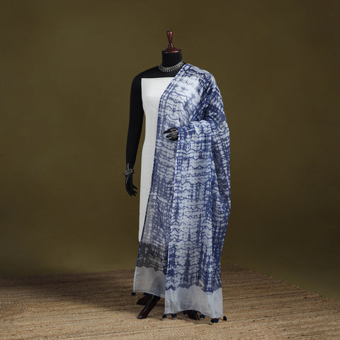 Shibori Tie-Dye Kota Doria Cotton Dupatta with Tassels 08