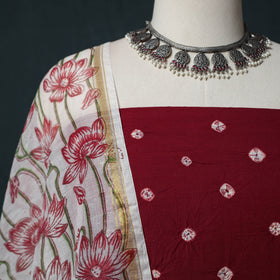 Kutch Bandhani Cotton 2pc Unstitched Dress Material Kurta Set with Earrings 44