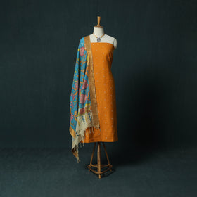 Jacquard Woven 2pc Cotton Unstitched Dress Material Kurta Set with Jewellery 03