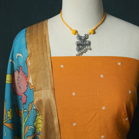 Jacquard Woven 2pc Cotton Unstitched Dress Material Kurta Set with Jewellery 03