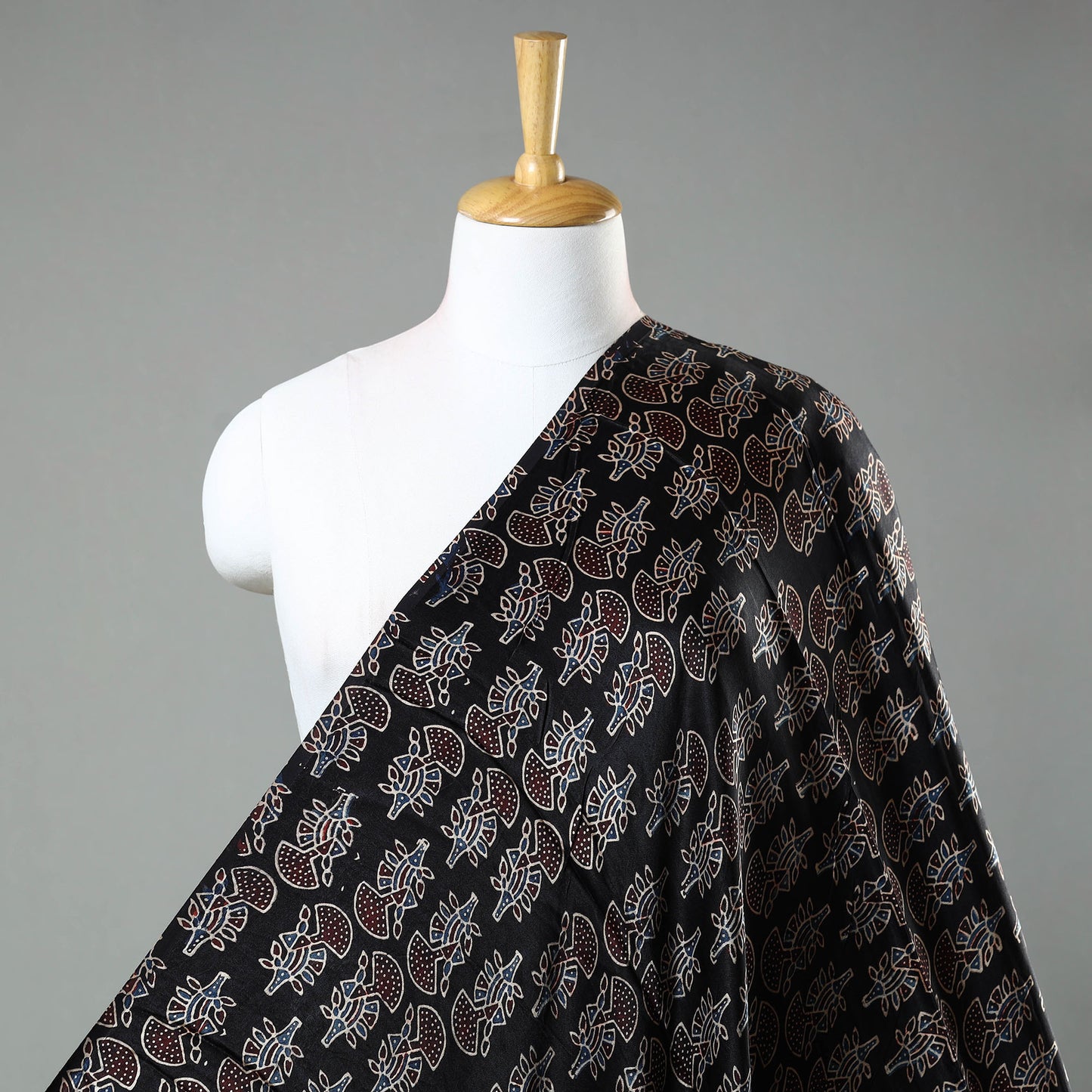 Black - Ajrakh Hand Block Printed Modal Silk Fabric 35