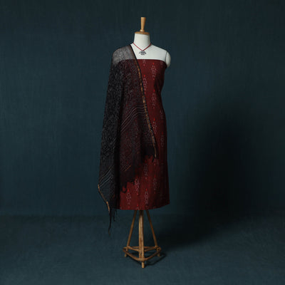 Pochampally Ikat Cotton 2pc Unstitched Dress Material Kurta Set with Jewellery Set 18