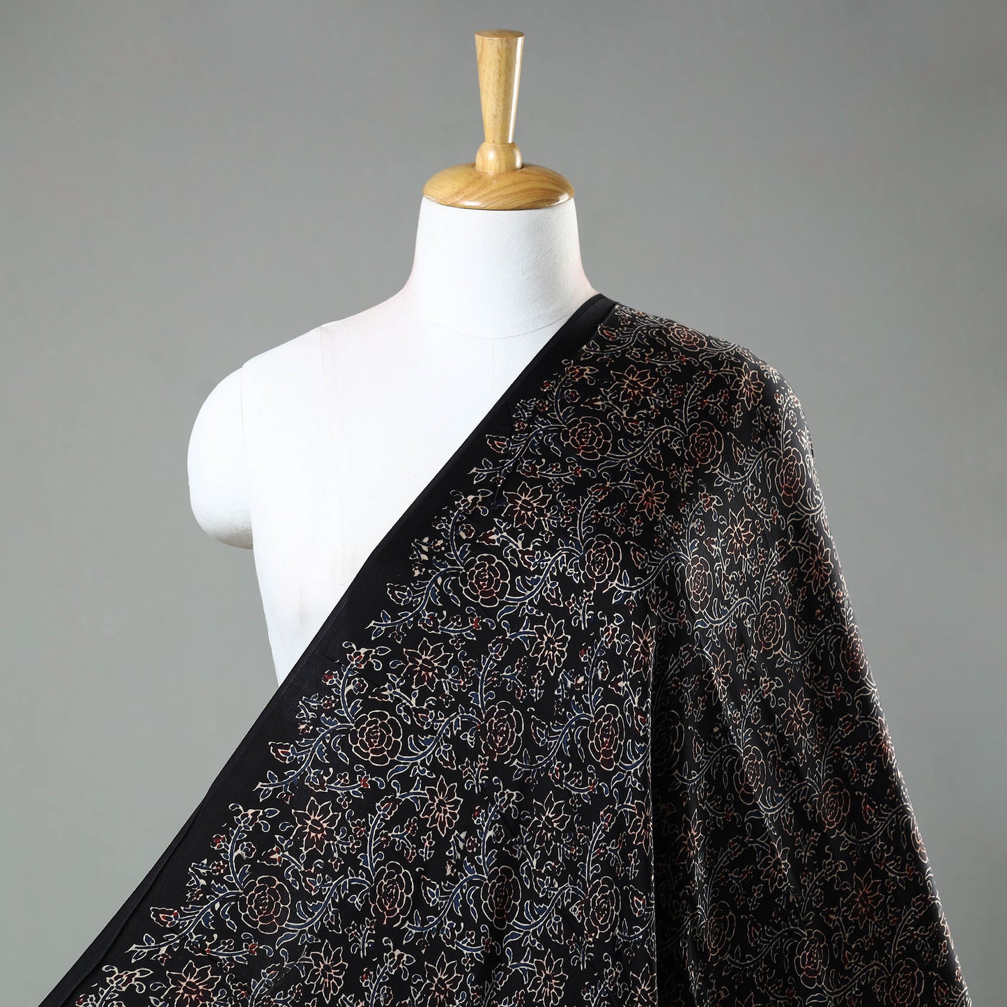 Black - Ajrakh Hand Block Printed Modal Silk Fabric 34
