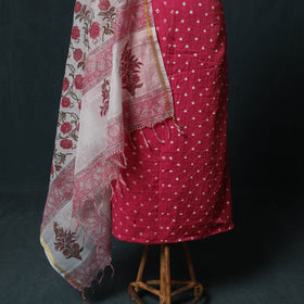 Kutch Bandhani Cotton 2pc Unstitched Dress Material Kurta Set with Earrings 46