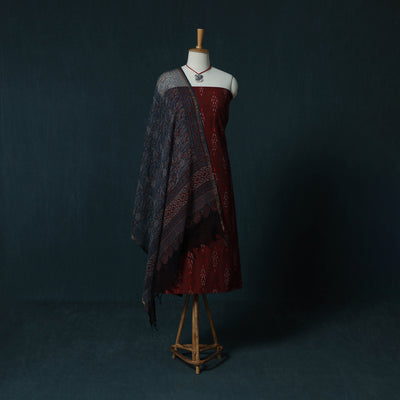 Pochampally Ikat Cotton 2pc Unstitched Dress Material Kurta Set with Jewellery Set 19