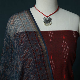 Pochampally Ikat Cotton 2pc Unstitched Dress Material Kurta Set with Jewellery Set 19