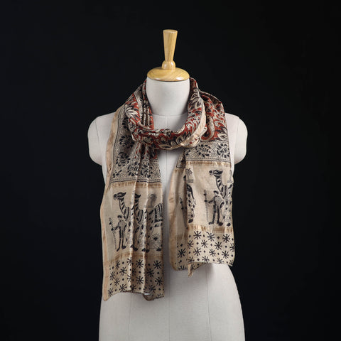 Pedana Kalamkari Hand Bock Print Natural Dyed Handloom Chanderi Silk Stole 01