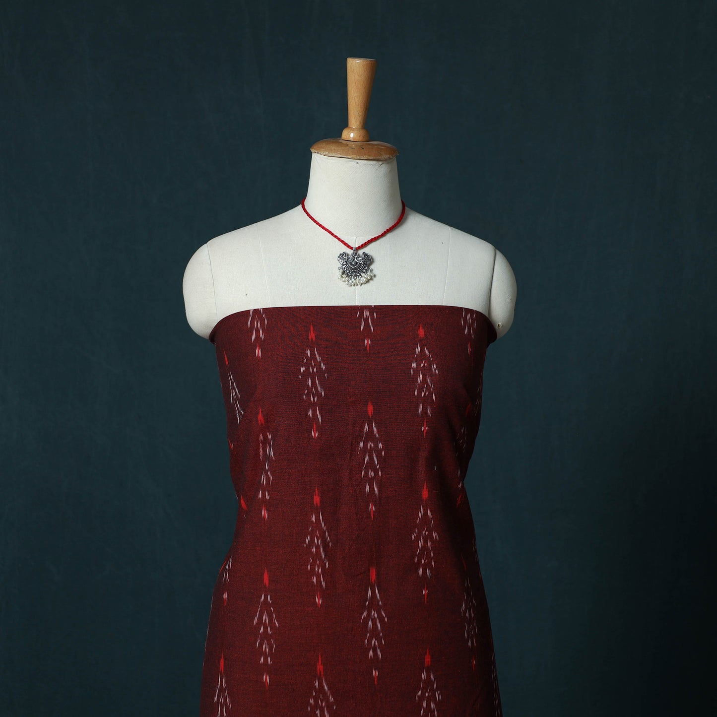 Pochampally Ikat Cotton 2pc Unstitched Dress Material Kurta Set with Jewellery Set 19