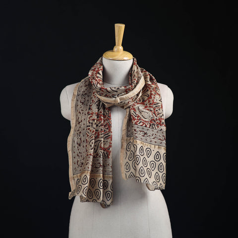 Pedana Kalamkari Hand Bock Print Natural Dyed Handloom Chanderi Silk Stole 02
