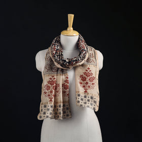 Pedana Kalamkari Hand Bock Print Natural Dyed Handloom Chanderi Silk Stole 03