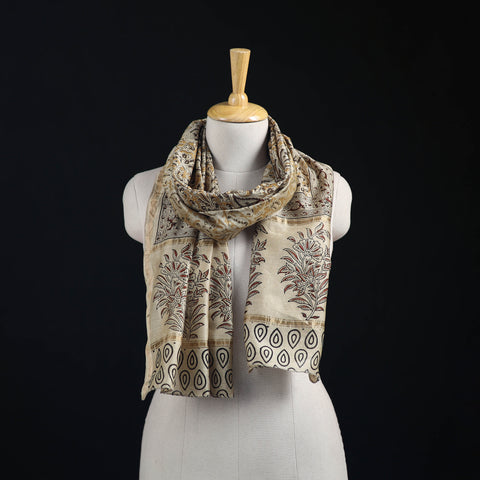 Pedana Kalamkari Hand Bock Print Natural Dyed Handloom Chanderi Silk Stole 04