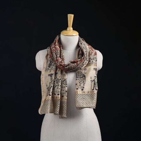 Pedana Kalamkari Hand Bock Print Natural Dyed Handloom Chanderi Silk Stole 05