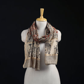 Pedana Kalamkari Hand Bock Print Natural Dyed Handloom Chanderi Silk Stole 05