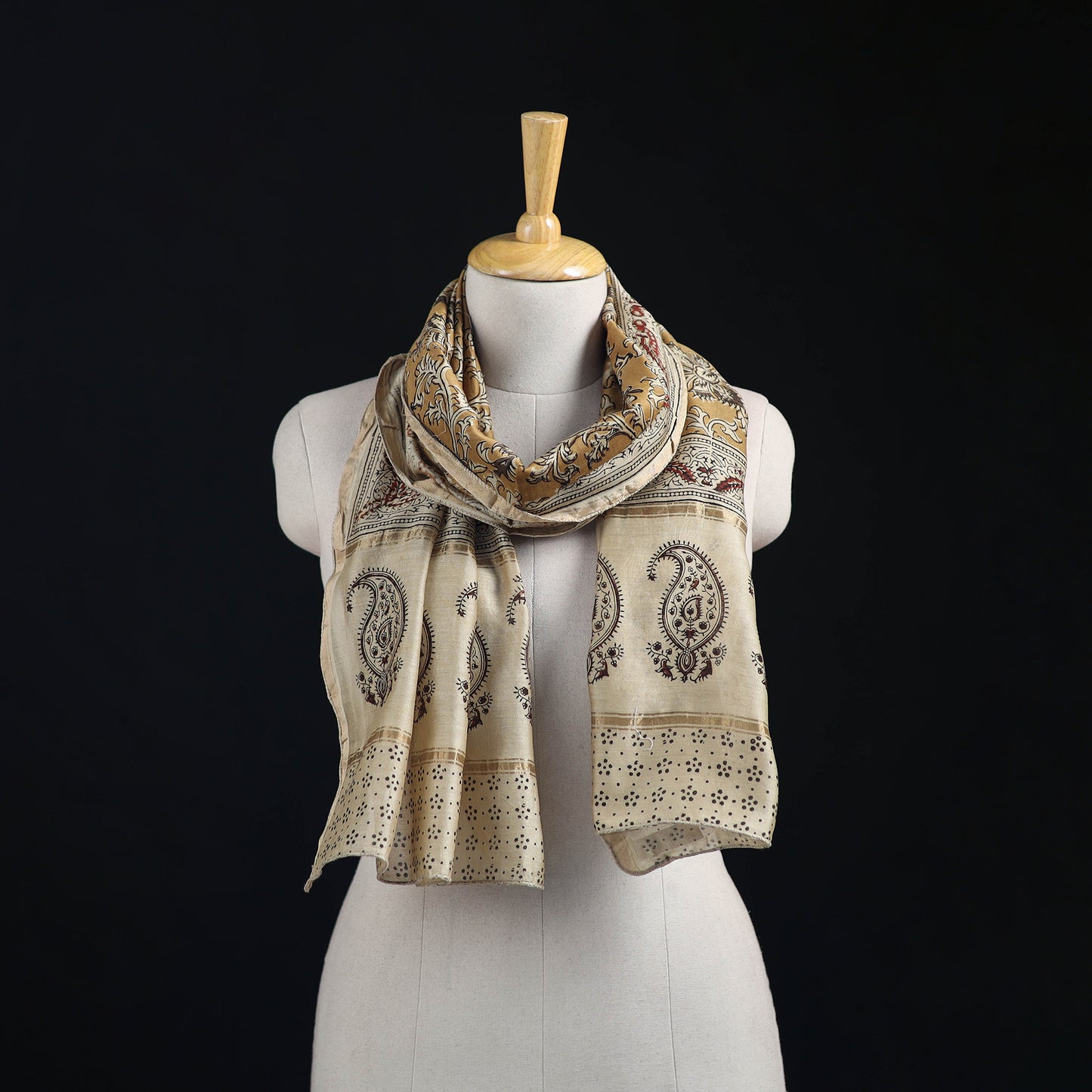 Pedana Kalamkari Hand Bock Print Natural Dyed Handloom Chanderi Silk Stole 06