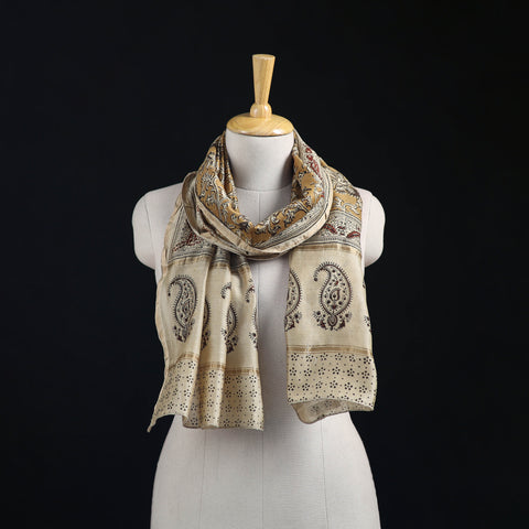 Pedana Kalamkari Hand Bock Print Natural Dyed Handloom Chanderi Silk Stole 06
