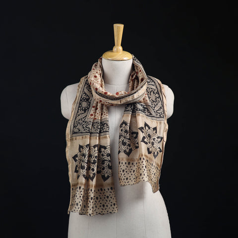 Pedana Kalamkari Hand Bock Print Natural Dyed Handloom Chanderi Silk Stole 07