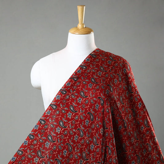 Red - Ajrakh Hand Block Printed Modal Silk Fabric 24