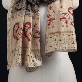 Pedana Kalamkari Hand Bock Print Natural Dyed Handloom Chanderi Silk Stole 08