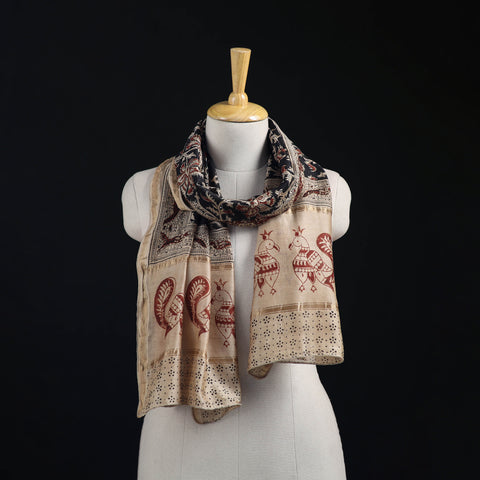 Pedana Kalamkari Hand Bock Print Natural Dyed Handloom Chanderi Silk Stole 08