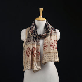 Pedana Kalamkari Hand Bock Print Natural Dyed Handloom Chanderi Silk Stole 08