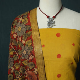 Jacquard Woven 2pc Cotton Unstitched Dress Material Kurta Set with Jewellery 06