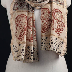 Pedana Kalamkari Hand Bock Print Natural Dyed Handloom Chanderi Silk Stole 09