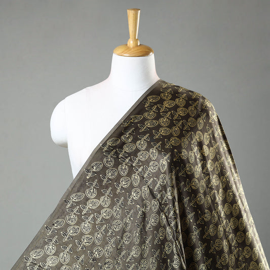 Brown - Ajrakh Hand Block Printed Modal Silk Fabric 23