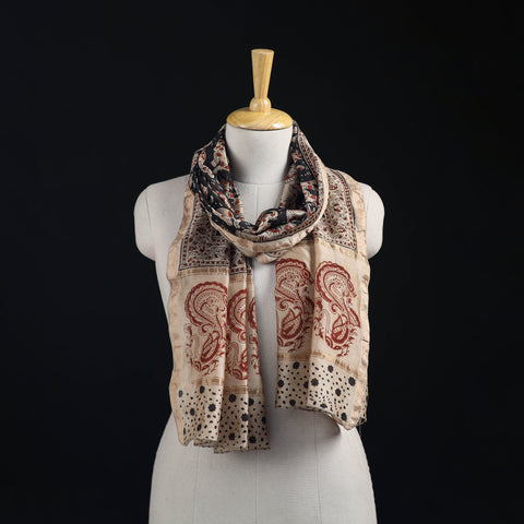 Pedana Kalamkari Hand Bock Print Natural Dyed Handloom Chanderi Silk Stole 09