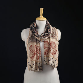Pedana Kalamkari Hand Bock Print Natural Dyed Handloom Chanderi Silk Stole 09