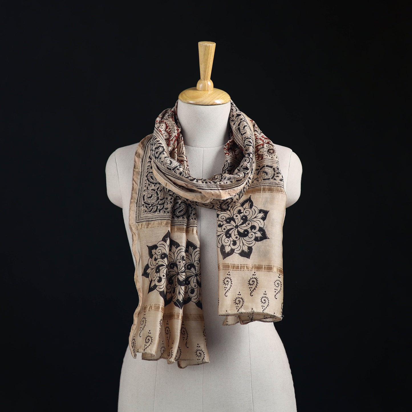 Pedana Kalamkari Hand Bock Print Natural Dyed Handloom Chanderi Silk Stole 11
