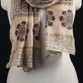 Pedana Kalamkari Hand Bock Print Natural Dyed Handloom Chanderi Silk Stole 12