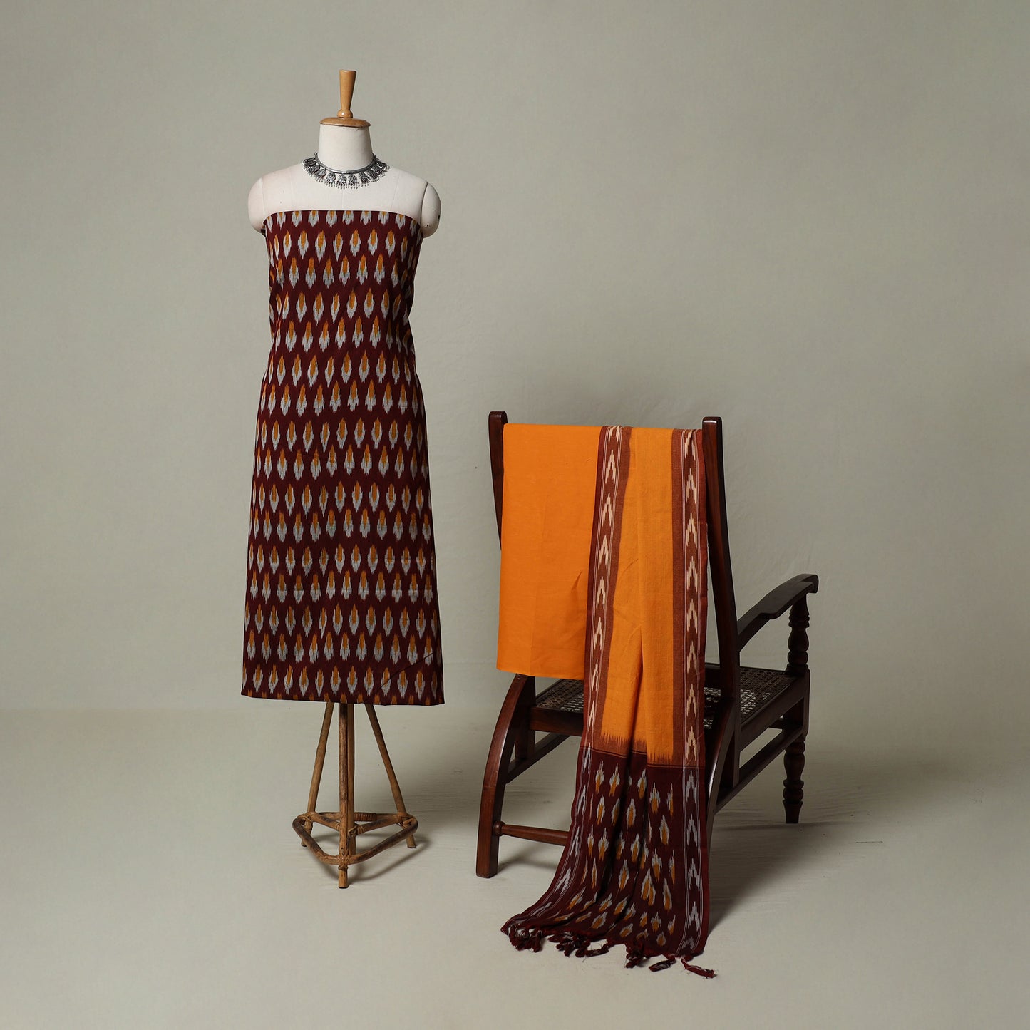 Pochampally Ikat Weave 3pc Cotton Unstitched Dress Material Suit Set 01