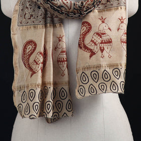 Pedana Kalamkari Hand Bock Print Natural Dyed Handloom Chanderi Silk Stole 13