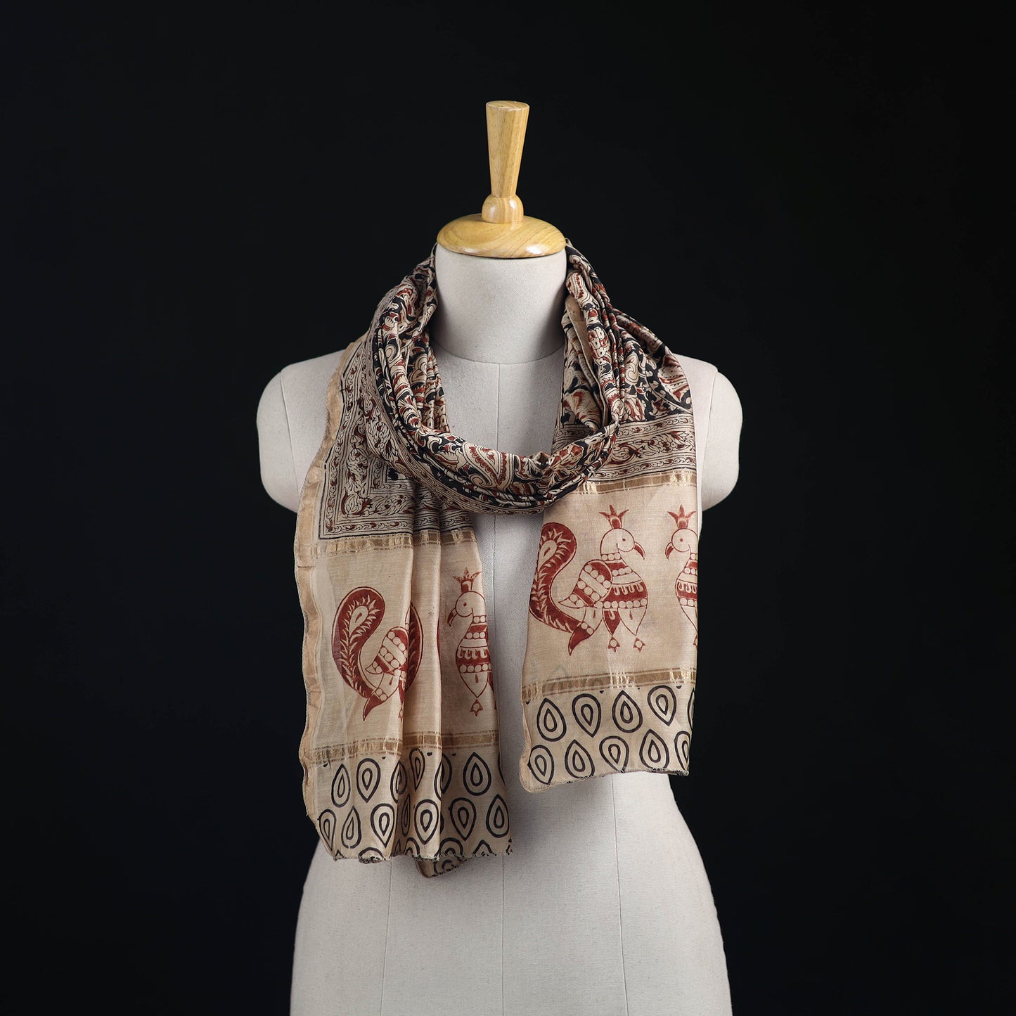 Pedana Kalamkari Hand Bock Print Natural Dyed Handloom Chanderi Silk Stole 13