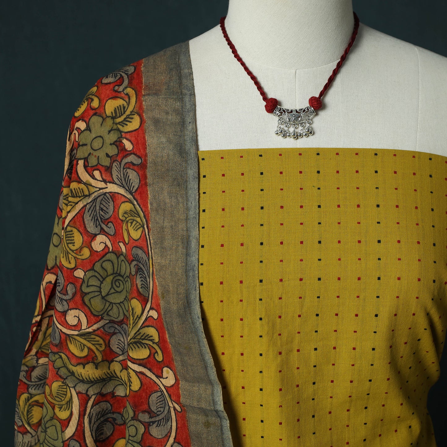 Jacquard Woven 2pc Cotton Unstitched Dress Material Kurta Set with Jewellery 07