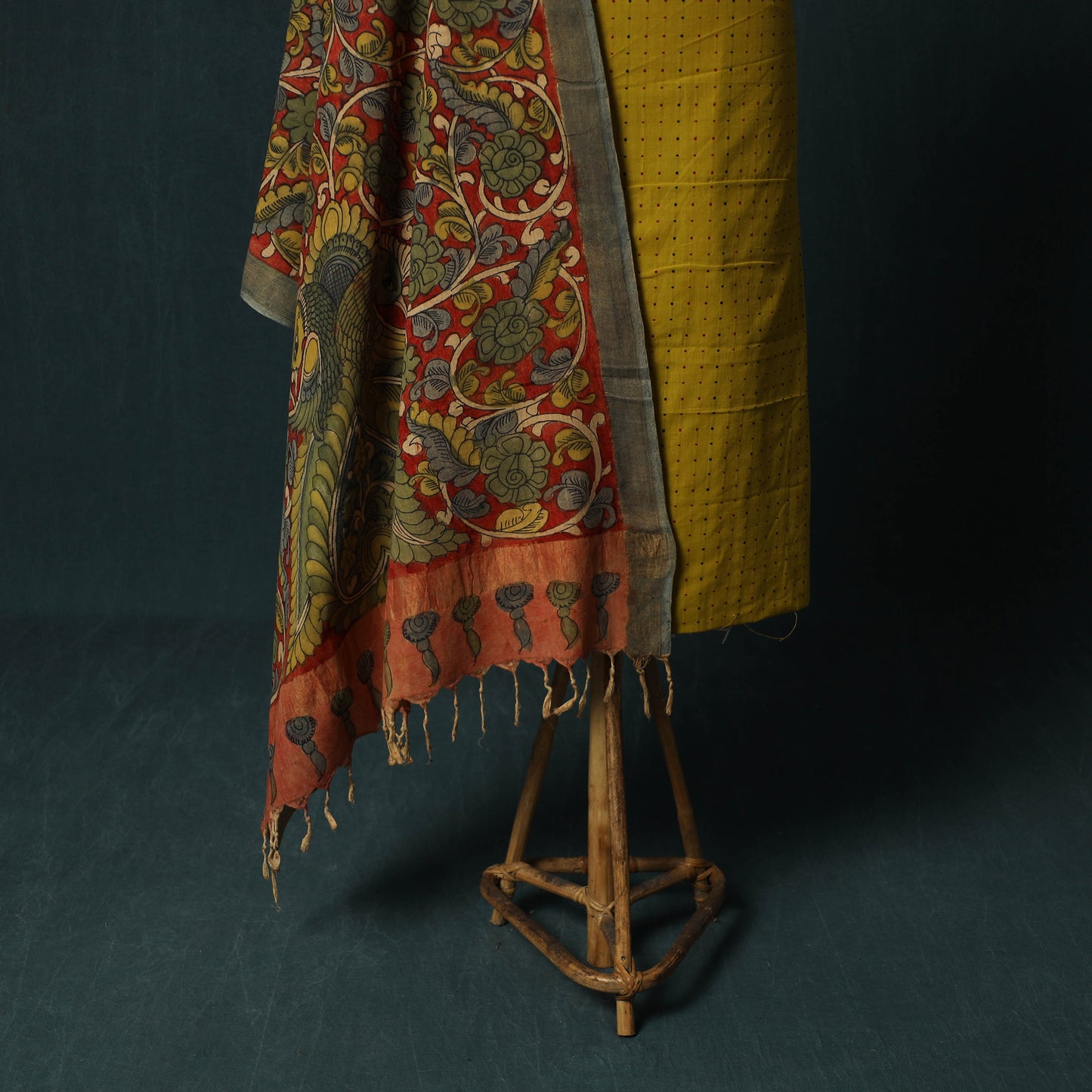 Jacquard Woven 2pc Cotton Unstitched Dress Material Kurta Set with Jewellery 07