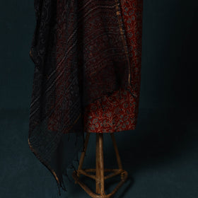 Red - Ajrakh Hand Block Print Natural Dyed Cotton 2pc Unstitched Dress Material Kurta Set with Jewellery Set 21