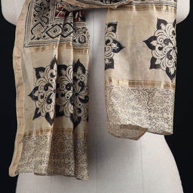 Pedana Kalamkari Hand Bock Print Natural Dyed Handloom Chanderi Silk Stole 14