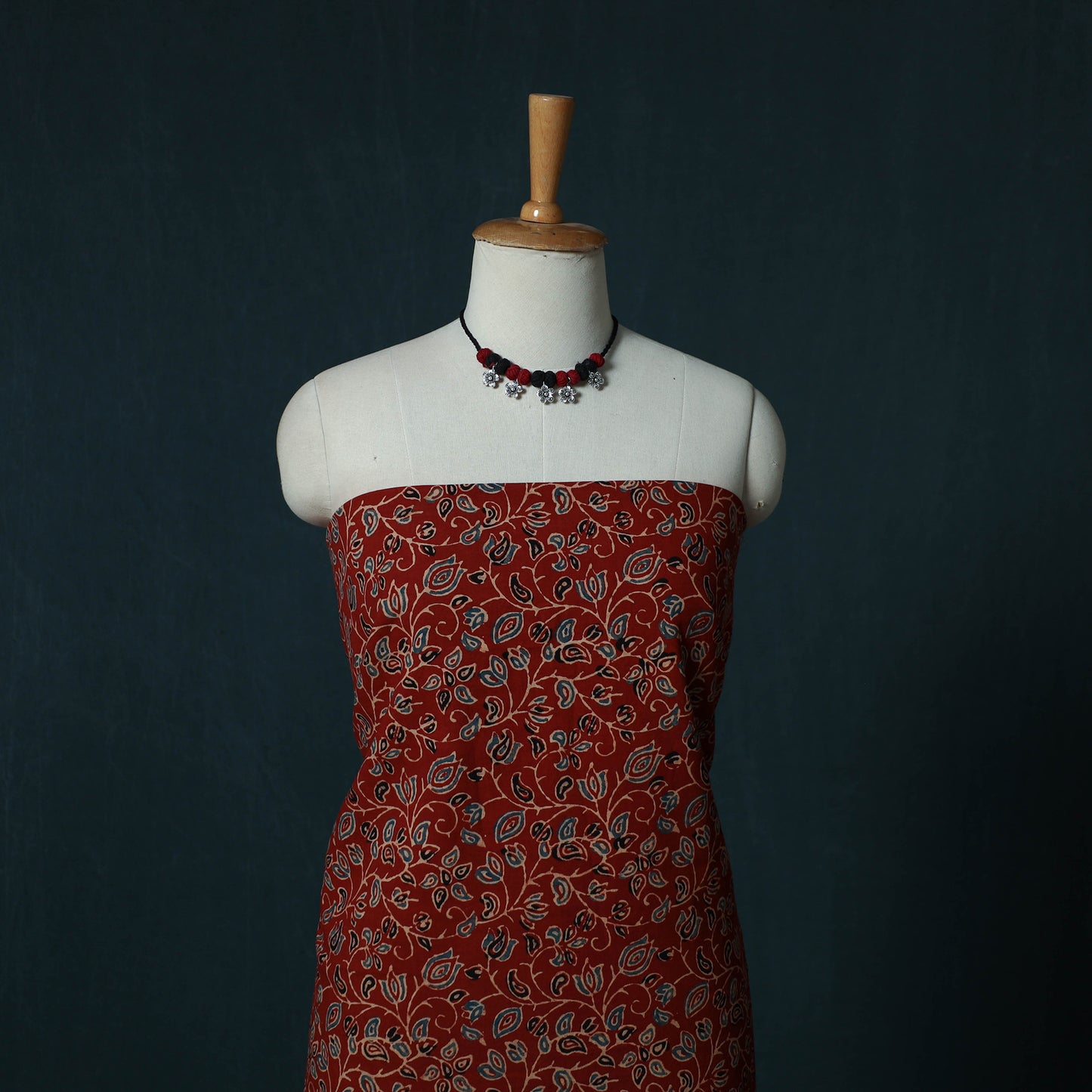 Red - Ajrakh Hand Block Print Natural Dyed Cotton 2pc Unstitched Dress Material Kurta Set with Jewellery Set 21