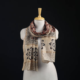 Pedana Kalamkari Hand Bock Print Natural Dyed Handloom Chanderi Silk Stole 14