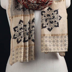 Pedana Kalamkari Hand Bock Print Natural Dyed Handloom Chanderi Silk Stole 15