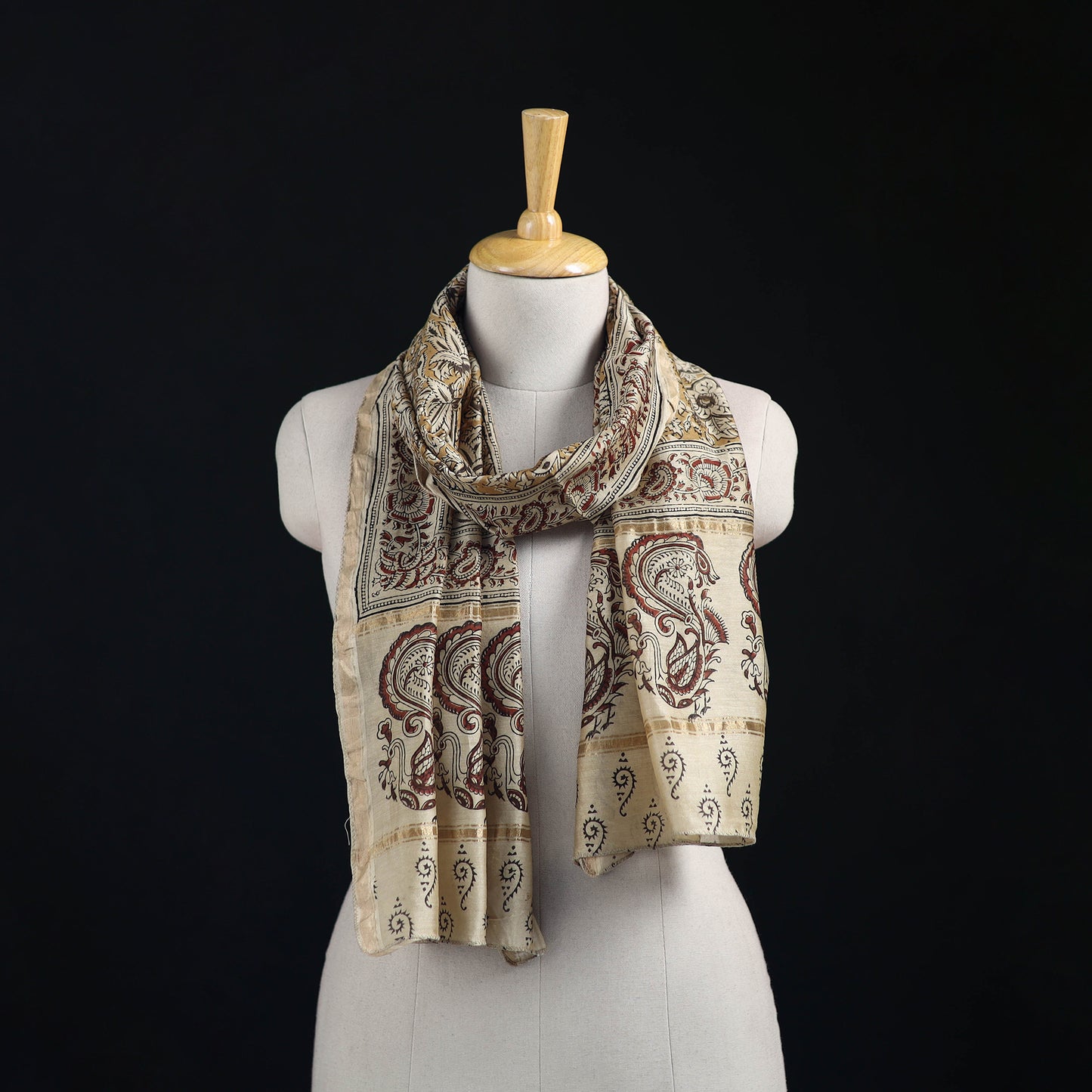 Pedana Kalamkari Hand Bock Print Natural Dyed Handloom Chanderi Silk Stole 16