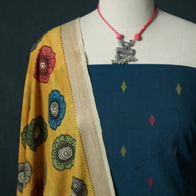 Jacquard Woven 2pc Cotton Unstitched Dress Material Kurta Set with Jewellery 08