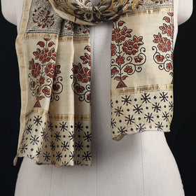 Pedana Kalamkari Hand Bock Print Natural Dyed Handloom Chanderi Silk Stole 18