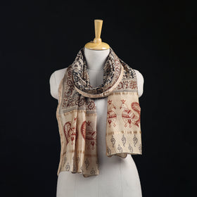 Pedana Kalamkari Hand Bock Print Natural Dyed Handloom Chanderi Silk Stole 19