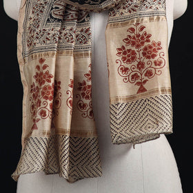 Pedana Kalamkari Hand Bock Print Natural Dyed Handloom Chanderi Silk Stole 20