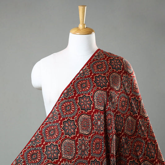 Red - Ajrakh Hand Block Printed Modal Silk Fabric 13