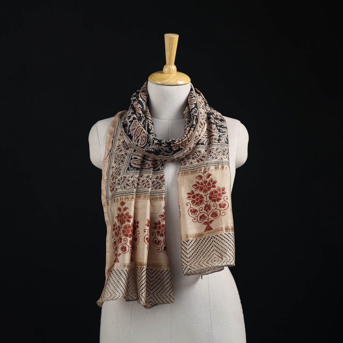 Pedana Kalamkari Hand Bock Print Natural Dyed Handloom Chanderi Silk Stole 20