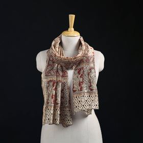 Pedana Kalamkari Hand Bock Print Natural Dyed Handloom Chanderi Silk Stole 21