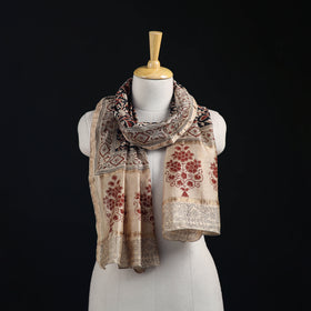 Pedana Kalamkari Hand Bock Print Natural Dyed Handloom Chanderi Silk Stole 22